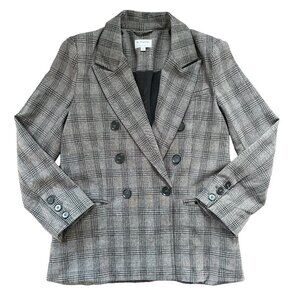 By Together Blazer Womens Small Grey Checkered Plaid Double Breasted Jacket